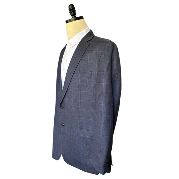 Lauren Ralph Lauren blue window pain check plaid silk/wool blend blazer | 44L - Picture 2 of 13